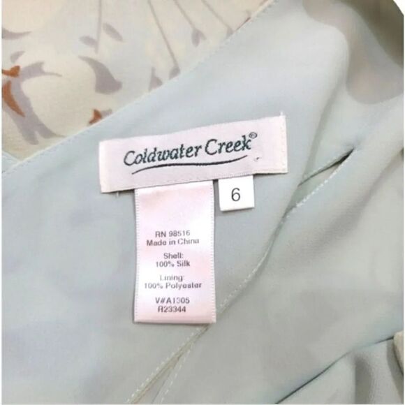 NEW Vintage Coldwater Creek 100% Silk Flutter Sleeve Floral Midi Dress in Sage - Picture 9 of 11